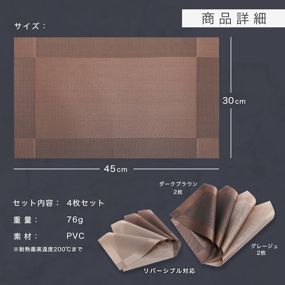 新商品! リバーシブルランチョンマット 2枚 防水性 ダークブルー×イエロー サンベルム ランチョンマット 30×40cm 撥水 リバーシブル